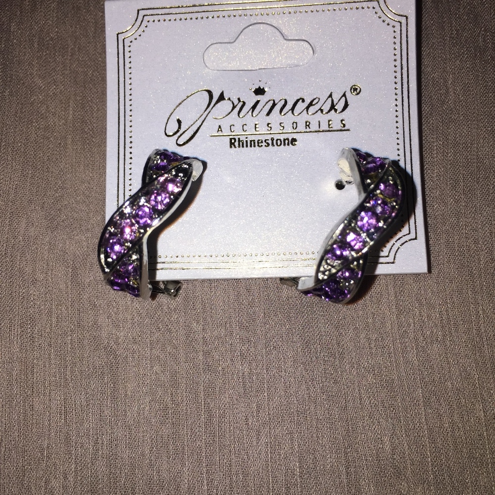 Purple Crystal and Silver Earrings - Picture 5 of 5